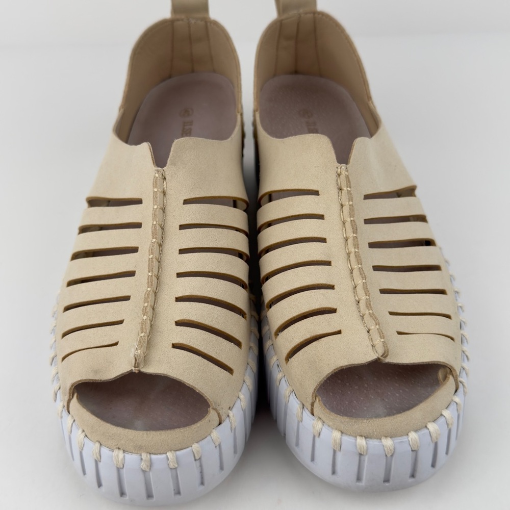 Ilse Jacobsen Tulip Platform Sandals Beige Peep Toe Comfort EU 40 US 9